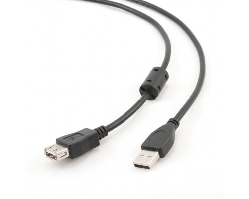 [кабели] Bion Кабель удлинительный USB 2.0 AM/AF, позолоченные контакты, ферритовые кольца, 1.8 м, черный [BXP-CCF-USB2-AMAF-018]
