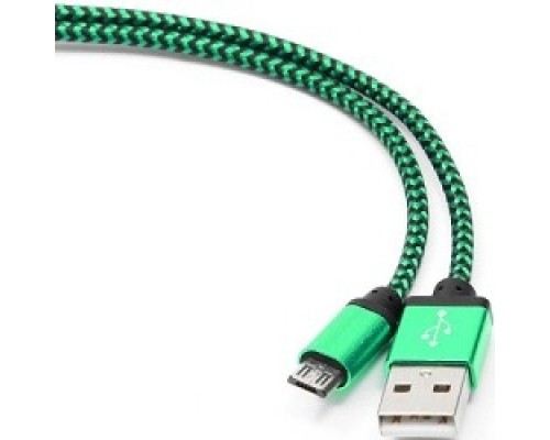[кабели] Gembird Кабель USB 2.0 Cablexpert CC-mUSB2gn1m, AM/microBM 5P, 1м, нейлоновая оплетка, алюминиевые разъемы, зеленый, пакет