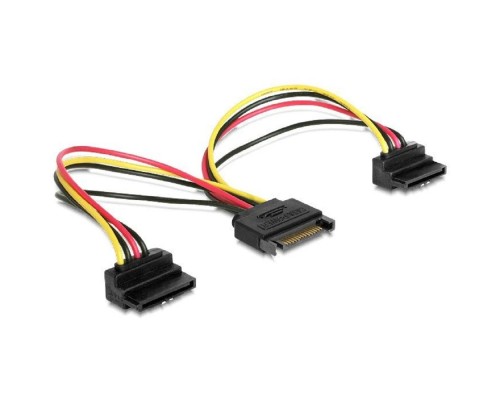 [кабели] Gembird/Cablexpert Кабель питания SATA, 15см, 15pin (M)/2x15pin(F) на 2 SATA устройства, угловой разъем (CC-SATAM2F-02)