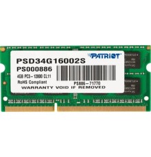 Patriot DDR3 SODIMM 4GB PSD34G16002S (PC3-12800, 1600MHz, 1.5V)