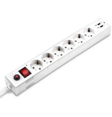 BURO Сетевой фильтр, 6 розеток, 1.8 метра, (BU-SP1.8_USB_2A-W), белый (коробка) {992309}