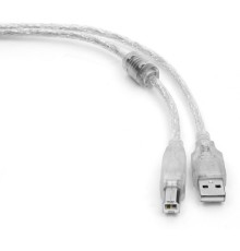 Кабель USB2.0 Cablexpert AM/BM, медь, двойн.экран, фер.кольцо, Pro, 0.75м, прозрач, пакет  (CCF-USB2-AMBM-TR-0.75M)