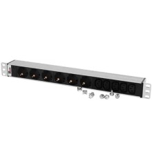 REM Блок розеток Rem-10 без шнура с инд., 6 Schuko, 5 IEC 60320 C13, вход IEC 60320 C14, 10A, алюм., 19