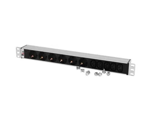[Аксессуар] REM Блок розеток Rem-10 без шнура с инд., 6 Schuko, 5 IEC 60320 C13, вход IEC 60320 C14, 10A, алюм., 19