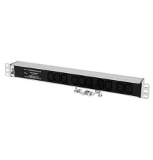 REM Блок розеток Rem-10 без шнура с фил. и инд., 10 IEC 60320 C13, вход IEC 60320 C14, 10A, алюм., 19