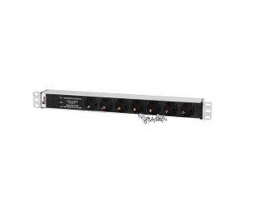 [Аксессуар] REM Блок розеток Rem-10 без шнура с фил. и инд., 7 Schuko, вход IEC 60320 C14, 10A, алюм., 19