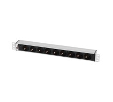 REM Блок розеток Rem-10 без шнура с инд., 9 Schuko, вход IEC 60320 C14, 10A, алюм., 19