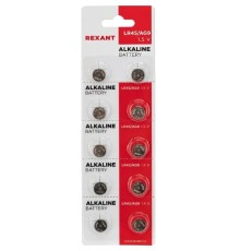 Rexant (30-1032) Батарейка часовая LR45, 1,5В, 10 шт (AG9, LR936, G9, 194, GP94A, 394, SR936W) блистер