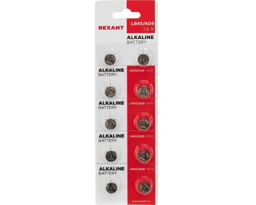 [Батарейка] Rexant (30-1032) Батарейка часовая LR45, 1,5В, 10 шт (AG9, LR936, G9, 194, GP94A, 394, SR936W) блистер