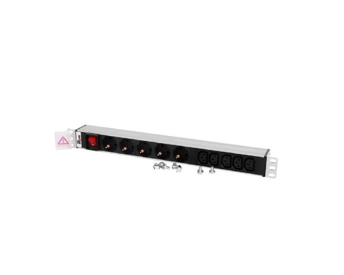 [Аксессуар] REM Блок розеток Rem-10 без шнура с выкл., 5 Schuko, 5 IEC 60320 C13, вход IEC 60320 C14, 10A, алюм., 19