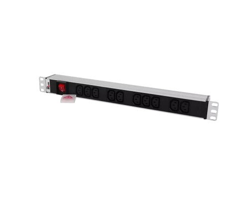 [Аксессуар] REM Блок розеток Rem-10 без шнура с выкл., 10 IEC 60320 C13, вход IEC 60320 C14, 10A, алюм., 19