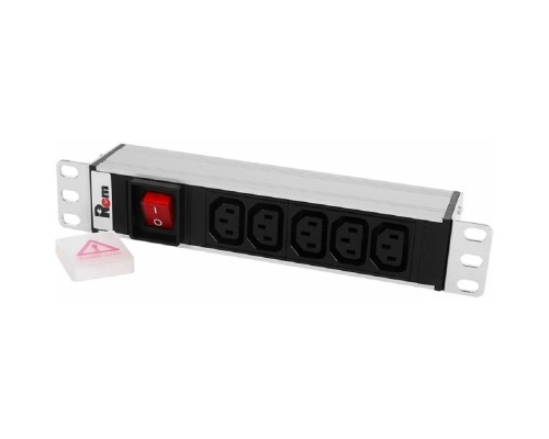 [Аксессуар] REM Блок розеток Rem-10 без шнура с выкл., 5 IEC 60320 C13, вход IEC 60320 C14, 10A, алюм., 10