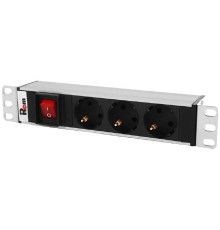 REM Блок розеток Rem-10 без шнура с выкл., 3 Schuko, вход IEC 60320 C14, 10A, алюм., 10