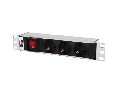 [Аксессуар] REM Блок розеток Rem-10 без шнура с выкл., 3 Schuko, вход IEC 60320 C14, 10A, алюм., 10