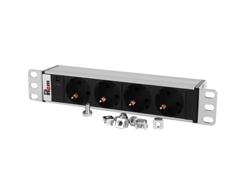 [Аксессуар] REM Блок розеток Rem-10 без шнура с инд., 4 Schuko, вход IEC 60320 C14, 10A, алюм., 10