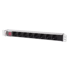 REM Блок розеток Rem-10 без шнура с выкл., 8 Schuko, вход IEC 60320 C14, 10A, алюм., 19