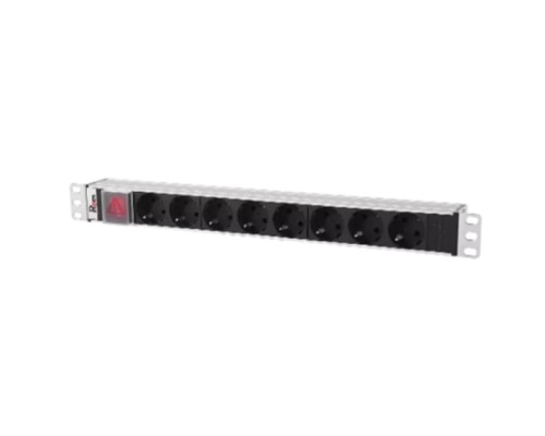 [Аксессуар] REM Блок розеток Rem-10 без шнура с выкл., 8 Schuko, вход IEC 60320 C14, 10A, алюм., 19