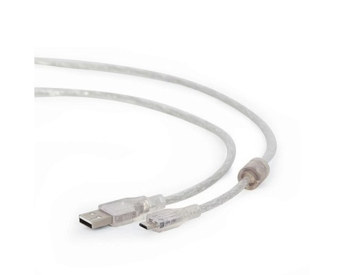 [кабели] Cablexpert Кабель USB 2.0 Pro, AM/microBM, 1,8м, экран, феррит.кольцо, прозрачны (CCP-mUSB2-AMBM-6-TR)