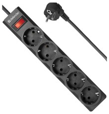 Defender Фильтр ES Largo 3.0 м, 5 розеток, черный [99498]
