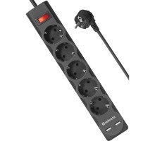 Defender Фильтр DFS 751 1.8м, 5 розеток, 2xUSB, 2.1A (99751)