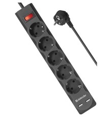 Defender Фильтр DFS 755 5.0 м, 5 розеток, 2xUSB, 2.1A (99755)