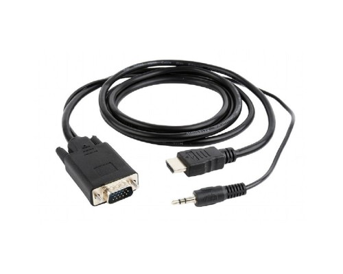 [кабели] Кабель HDMI->VGA Cablexpert A-HDMI-VGA-03-6, 19M/15M + 3.5Jack, медь, позол.разъемы, 1.8м, черный, пакет