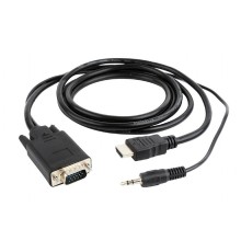 Кабель HDMI->VGA Cablexpert A-HDMI-VGA-03-10, 19M/15M + 3.5Jack, медь, позол.разъемы, 3м, черный, пакет