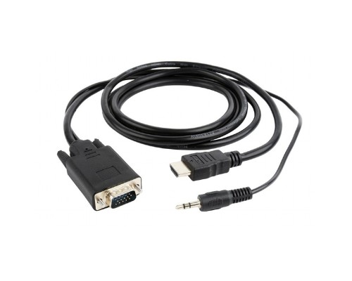 [кабели] Кабель HDMI->VGA Cablexpert A-HDMI-VGA-03-10M, 19M/15M + 3.5Jack, медь, позол.разъемы, 10м, черный, пакет