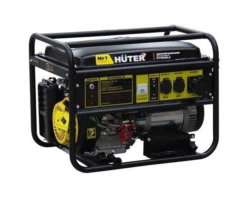 [Huter Генераторы] Huter DY9500LX 64/1/40 Электрогенератор { четырехтактный, 7500Вт, 220В/50Гц, 91Дб, принудительное охлаждение, бак 25 л, расход бензина 374 г/кВтч, расход масла 6,8 г/кВтч, электростартер }