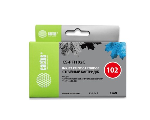 [расходные материалы] CACTUS PFI-102C Картридж струйный для Canon iPF500/iPF600/iPF700/ MFP M40/iPF765/LP17/LP24, синий (130мл)