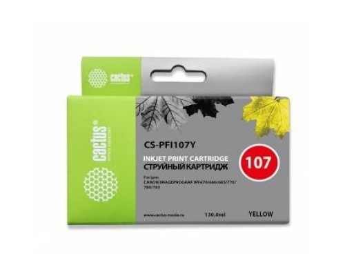 [расходные материалы] CACTUS PFI-107Y Картридж струйный для Canon IP iPF670/iPF680/iPF685/iPF770/iPF780/iPF785/, желтый (130мл)