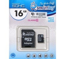 Micro SecureDigital 16Gb Smartbuy SB16GBSDCL10-01 {Micro SDHC Class 10, SD adapter}