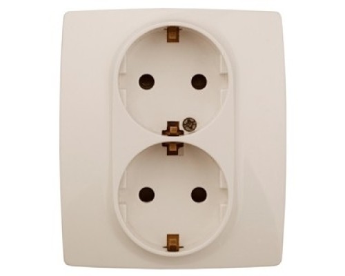 [ЭРА Розетки, выключатели] Эра Б0014700 12-2104-02 Розетка 2X2P+E Schuko со шторками, 16АХ-250В, Эра12, слоновая кость