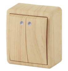 Эра Б0020668 11-1205-11 Выключатель двойной с подсветкой, 10АХ-250В, ОУ, Эра Эксперт, сосна