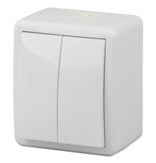 Эра Б0020677 11-1405-01 Выключатель двойной с подсветкой IP54, 10АХ-250В, ОУ, Эра Эксперт, белый