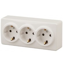 Эра Б0020704 11-2209-02 Розетка 3 х 2P+E Schuko со шторками, 16АХ-250В, ОУ, Эра Эксперт, сл.кость