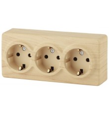 Эра Б0020705 11-2209-11 Розетка 3 х 2P+E Schuko со шторками, 16АХ-250В, ОУ, Эра Эксперт, сосна