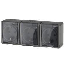 Эра Б0020723 11-2406-03 Розетка 3 х 2P+E IP54, шторки, 16АХ-250В, ОУ, Эра Эксперт, серый