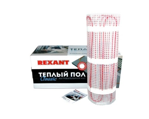 [Rexant Теплый пол и терморегуляторы] Rexant 51-0519-2 Тёплый пол (нагревательный мат) Classic RNX-10,0-1500 (площадь 10,0 м2 (0,5 х 20,0 м)), 1500 Вт, двухжильный с экраном