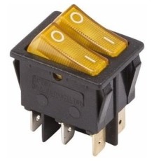 Rexant 36-2413 Выключатель клавишный 250V 15А (6с) ON-OFF желтый  с подсветкой  ДВОЙНОЙ  