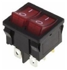 Rexant 36-2160 Выключатель клавишный 250V 6А (6с) ON-OFF красный с подсветкой ДВОЙНОЙ  Mini  