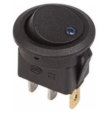 Rexant 36-2581 Выключатель клавишный круглый 12V 16А (3с) ON-OFF черный  с синей подсветкой  