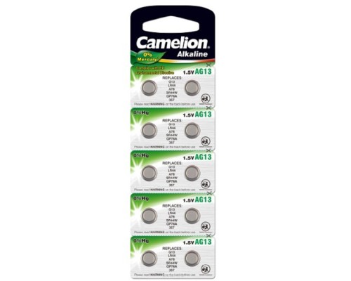 [Батарейки] Camelion G13  BL-10 Mercury Free (AG13-BP10(0%Hg), 357A/LR44/A76 батарейка для часов) (10 шт. в уп-ке) 