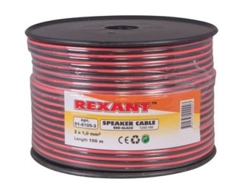 [Акустический кабель] Rexant 01-6105-3 Кабель акустический, 2х1.00 мм2, красно-черный, 100 м.  