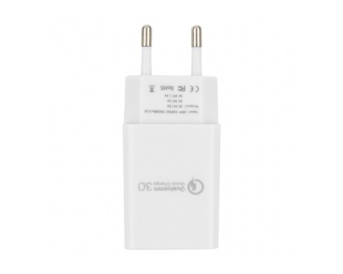 [Аксессуар] Cablexpert Адаптер питания, Qualcomm QC 3.0 , 100/220V - 1 USB порт 5/9/12V, белый (MP3A-PC-16)