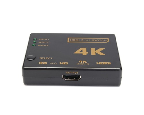 [переходник] ORIENT HDMI 4K Switch HS0301H-IR 3->1, HDMI 1.4/3D, UHDTV 4K(3840x2160)/HDTV1080p/1080i/720p, HDCP1.2, внешний ИК приемник, пульт ДУ, питание от HDMI, пл.корпус (30675)