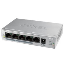 ZYXEL GS1005HP-EU0101F PoE+ коммутатор GS1005HP, 5xGE (4xPoE+), настольный, металлический, бесшумный, бюджет PoE 60 Вт