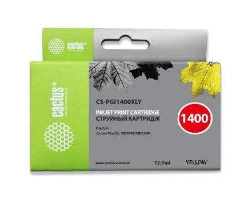 [расходные материалы] CACTUS PGI-1400XL Y Картридж струйный для Canon MB2050/MB2350/MB2040/MB2340, желтый (12мл)