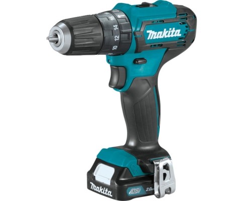 [Дрель, Шуруповерт] Makita HP333DWAE Дрель аккумуляторная { 12В,2х2 Ач Li-ion(слайдер),БЗП-10мм,0-4501700обм,3014Нм,1.1кг,чем,подсв }