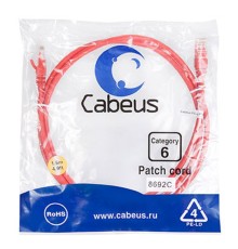 Cabeus PC-UTP-RJ45-Cat.6-1.5m-RD Патч-корд U/UTP, категория 6, 2xRJ45/8p8c, неэкранированный, красный, PVC, 1.5м